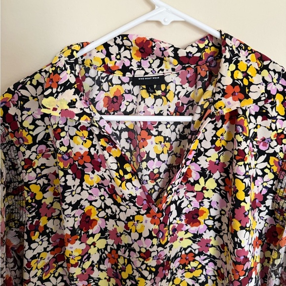 Who What Wear Sz Large FLAWED Floral Midi Length Summer Dress Sheer Puff Sleeves - Picture 5 of 10